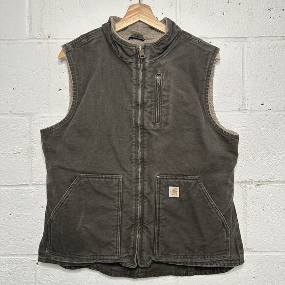 Carhartt Sherpa-Lined Mock Neck Vest “Grey Green” WV001-383 - Picture 1 of 7